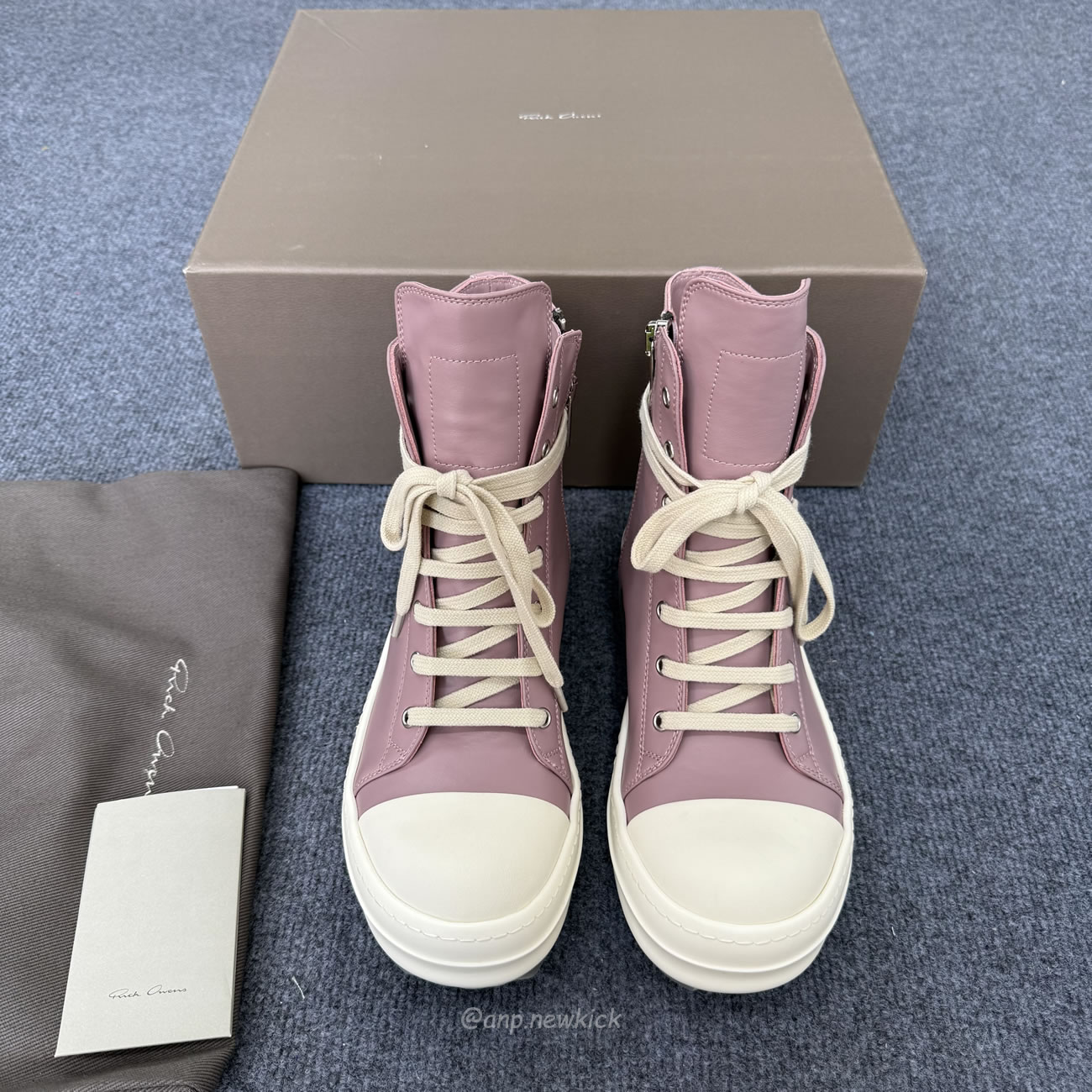 Rick Owens Lace Up Leather Sneakers Pink (2) - www.newkick.org